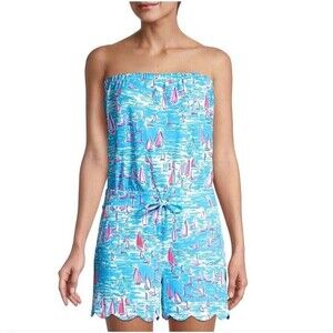 Lilly Pulitzer Jace Romper Zanzibar Blue Boatylicious Strapless XS